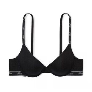 PINK Victoria's Secret Black With Logo “Wear Everywhere” Push Up Bra 34C